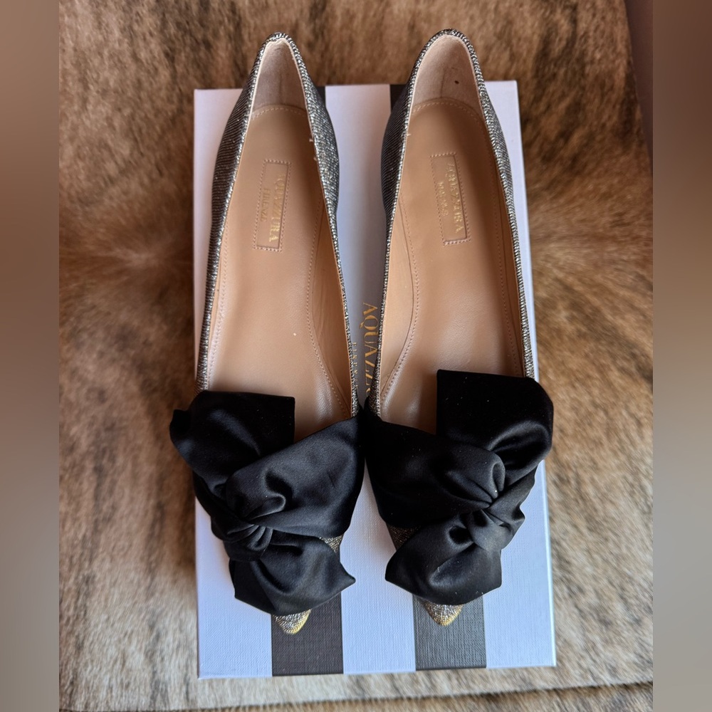 Aquazzura Versailles Ballet Flat w/Sparkle & Satin Bow